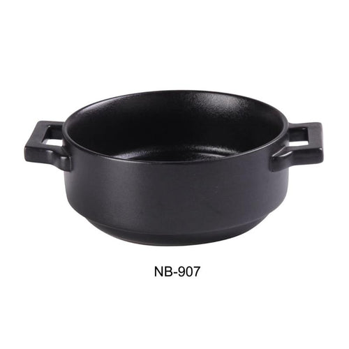 Yanco NB-907 Round Bake Plate With Handle 20 OZ Ceramic Noble Black Dinner Plate Pack of 12(1Dz)