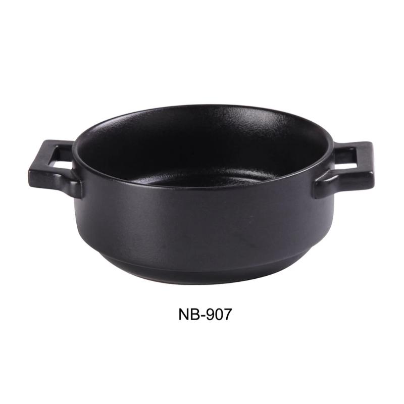 Yanco NB-907 Round Bake Plate With Handle 20 OZ Ceramic Noble Black Dinner Plate Pack of 12(1Dz)