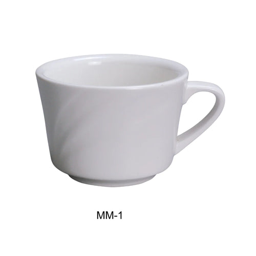 Yanco MM-1 3 1/2" Coffee/Tea Cup, Embossed Pattern Bone, White Durable China 7.5 Oz, Pack of 36 (3 Dz)