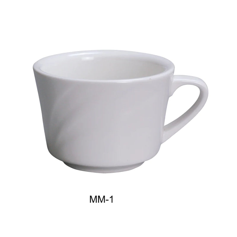Yanco MM-1 3 1/2" Coffee/Tea Cup, Embossed Pattern Bone, White Durable China 7.5 Oz, Pack of 36 (3 Dz)