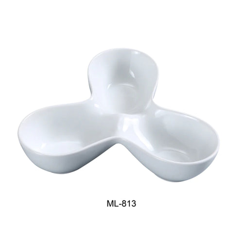 Yanco ML-813 8" X 6" Three Divided Bowls, Super White, High Quality Porcelain 4 Oz Each, Pack of 24 (2 Dz)