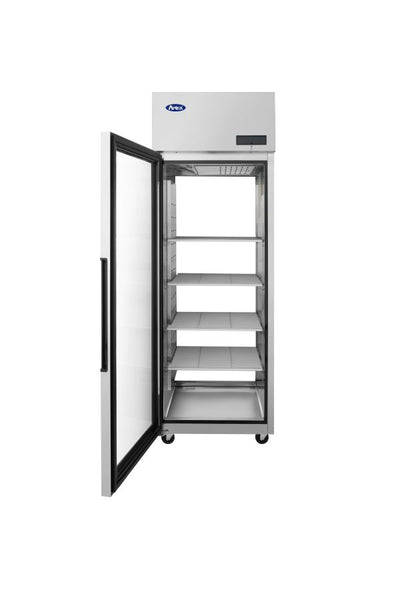 Atosa Plus 28 3/4 Inch One Section Pass-Thru Refrigerator with Front Glass Door and Rear Left Hinged Solid Door