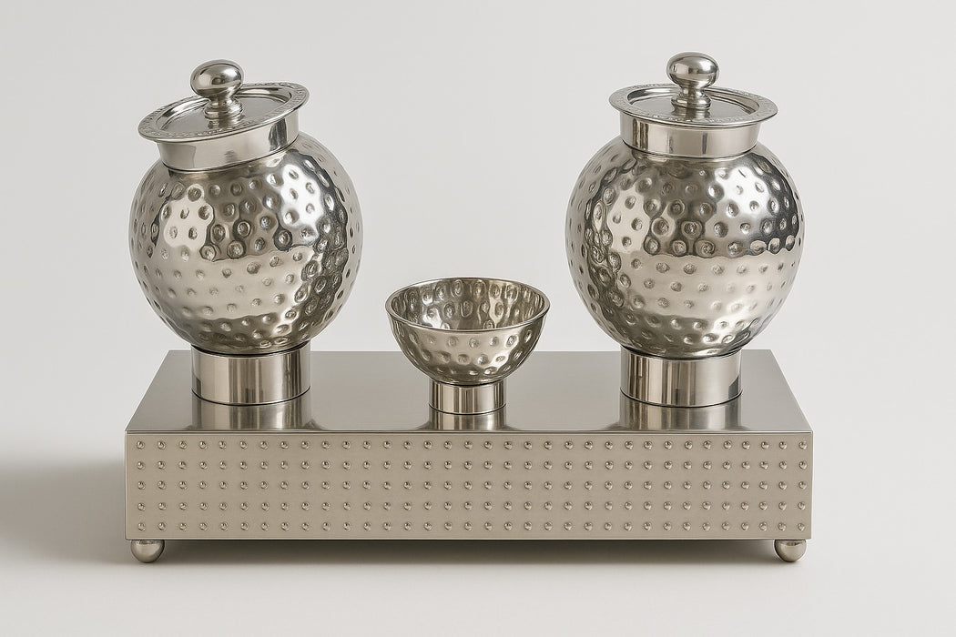 Stainless Steel Hammered Pani Puri Bowl Set with Lids