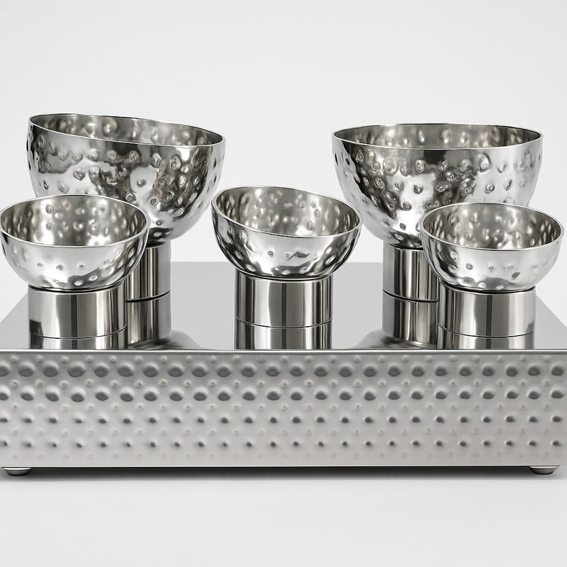 Stainless Steel Hammered Pani Puri Bowl Set