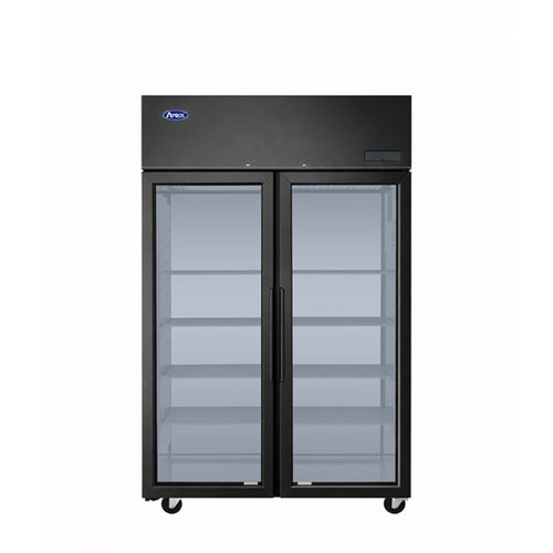 Atosa Plus Two Section Pass-Thru Refrigerator with Front and Rear Glass Doors Black Exterior