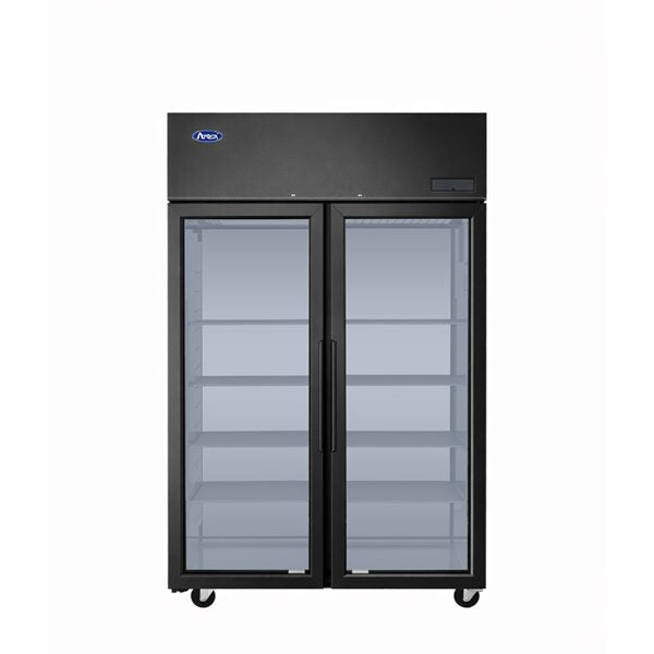 Atosa Plus Two Section Pass-Thru Refrigerator with Front and Rear Glass Doors Black Exterior