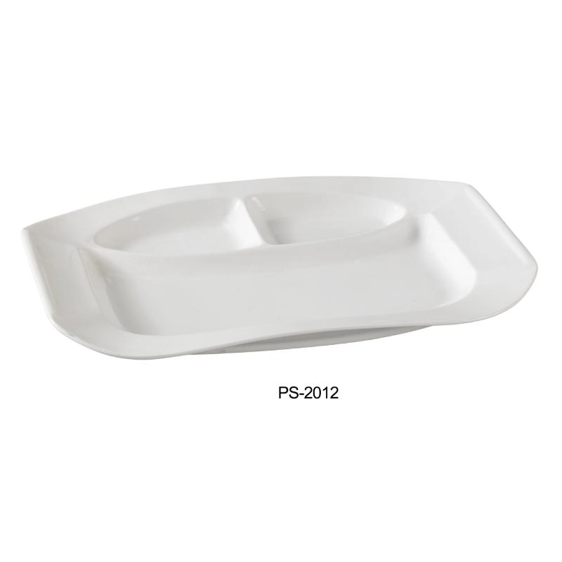 Yanco PS-2012 3-Compartment Plate, Porcelain, Bone White Pack of 12 (1Dz)