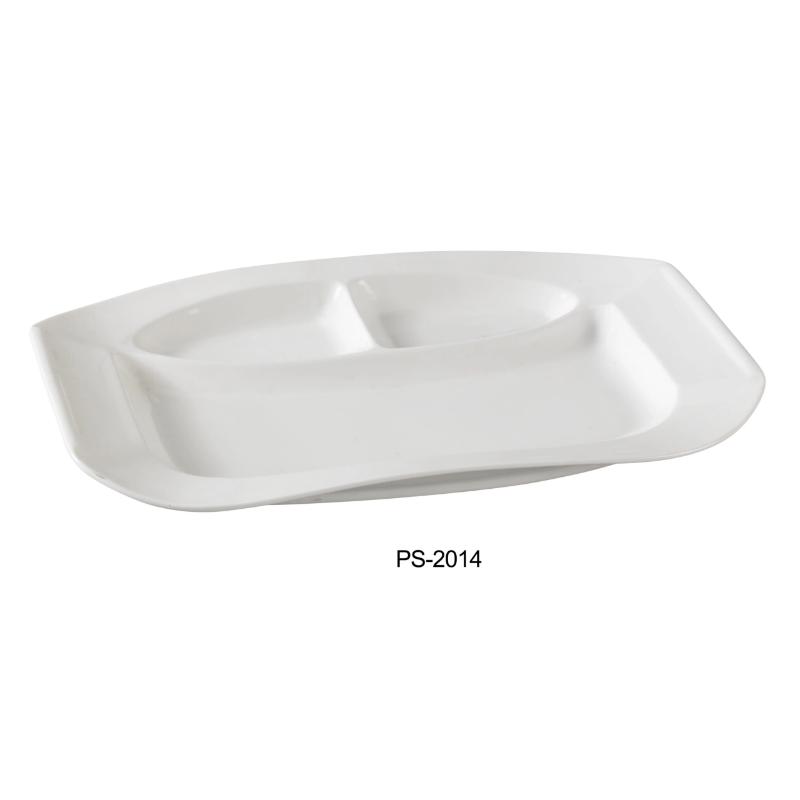 Yanco PS-2014 3-Compartment Plate, Porcelain, Bone White Pack of 12 (1Dz)