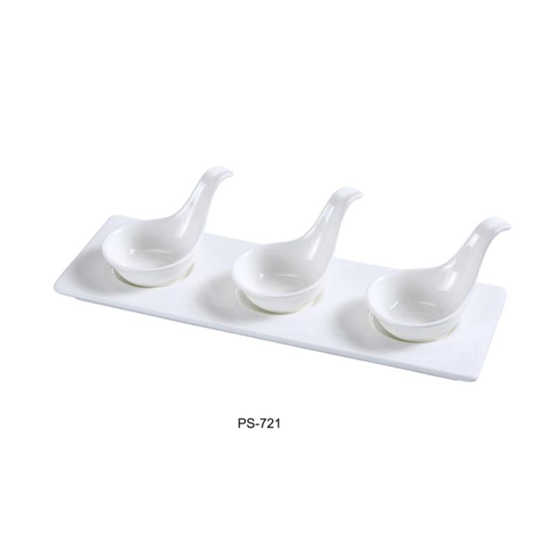 Yanco PS-721 Piscataway Three 2" Spoon with Tray, 2 Oz Each, China, White (1Dz)