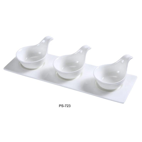 Yanco PS-723 Three 3-1/4″ Spoon with Tray Set, 4-oz Well, Porcelain, Bone White (1Dz)