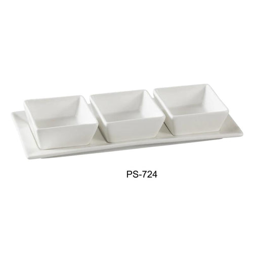 Yanco PS-724 Piscataway Three 3" Square Bowl with Tray, 3 Oz Each, China, White (1Dz)