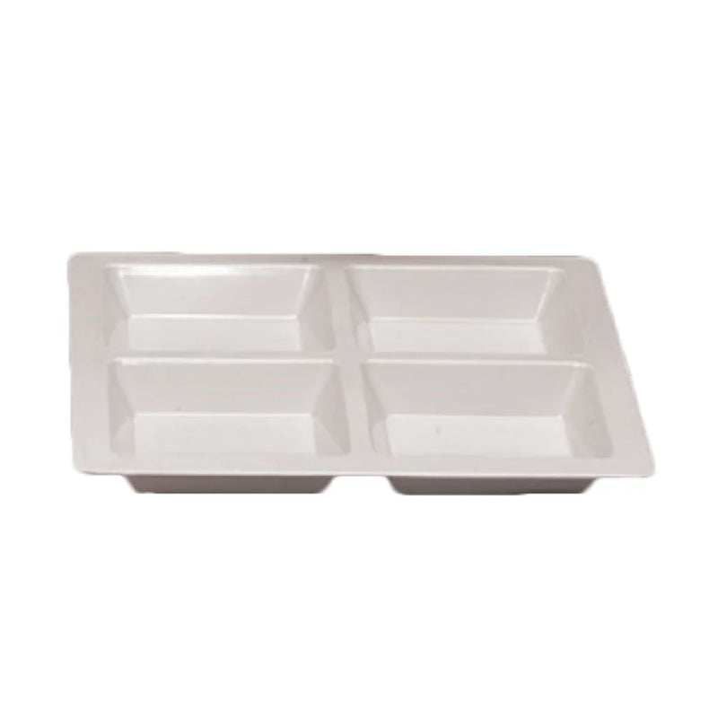Thunder Group Melamine Western 60 OZ, 13 1/2" X 13 1/2" X 1 3/8", SQUARE 4 SECTION COMPARTMENT TRAY, PASSION WHITE, Pack of 6