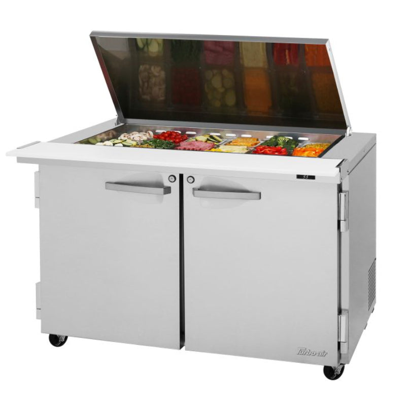 Turbo Air PST-48-18-N-FL Rear Mount PRO Series Mega Top Sandwich/Salad Prep Table-Flat Lid with Two Sections 15.0 cu. ft