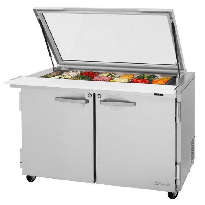 Turbo Air PST-48-18-N-GL Rear Mount PRO Series Mega Top Sandwich/Salad Prep Table-Glass Lid with Two Sections 15.0 cu. ft