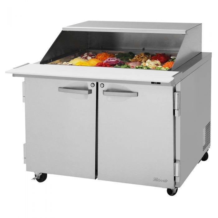 Turbo Air PST-48-18-N-SL Rear Mount PRO Series Mega Top Sandwich/Salad Prep Table-Slide Lid with Two Sections 15 cu. ft