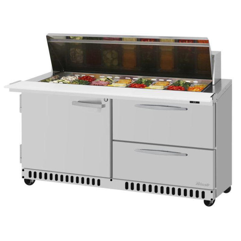 Turbo Air PST-60-24-D2R(L)-FB-N PRO Series Mega Top Sandwich/Salad Prep Table with Two Sections 14.8 cu. ft