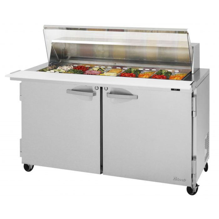Turbo Air PST-60-24-N-CL Rear Mount PRO Series Mega Top Sandwich/Salad Prep Table-Clear Lid with Two Sections 19 cu. ft