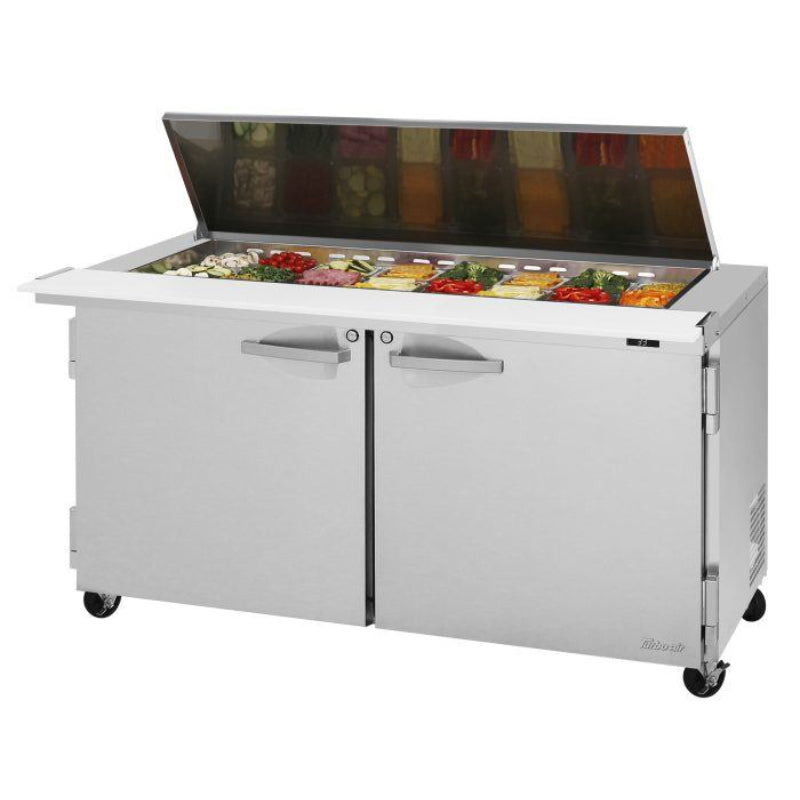 Turbo Air PST-60-24-N-FL Rear Mount PRO Series Mega Top Sandwich/Salad Prep Table-Flat Lid with Two Sections 19.0 cu. ft