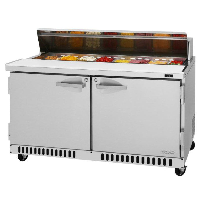Turbo Air PST-60-FB-N Rear Mount PRO Series Sandwich/Salad Prep Table with Two Sections 14.8 cu. ft