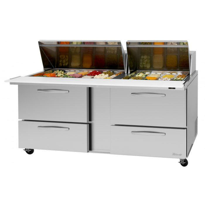 Turbo Air PST-72-30-D4-N-SL Rear Mount PRO Series Mega Top Sandwich/Salad Prep Table-Slide Lids with Two Sections 23.0 cu. ft