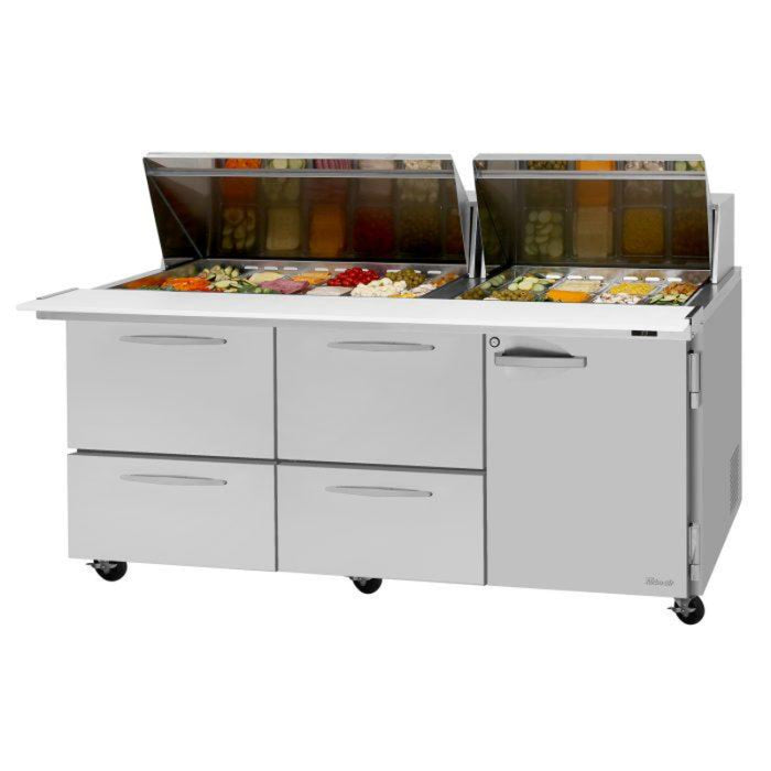 Turbo Air PST-72-30-D4R(L)-N PRO Series Mega Top Sandwich/Salad Prep Table with Two Sections 23.0 cu. ft
