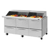 Turbo Air PST-72-30-D6-N-SL Rear Mount PRO Series Mega Top Sandwich/Salad Prep Table-Slide Lids with Three Sections 23.0 cu. ft