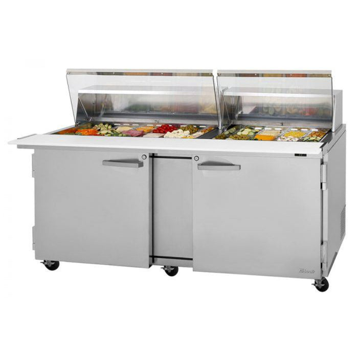 Turbo Air PST-72-30-N-CL Rear Mount PRO Series Mega Top Sandwich/Salad Prep Table-Clear Lid with Two Sections 23 cu. ft