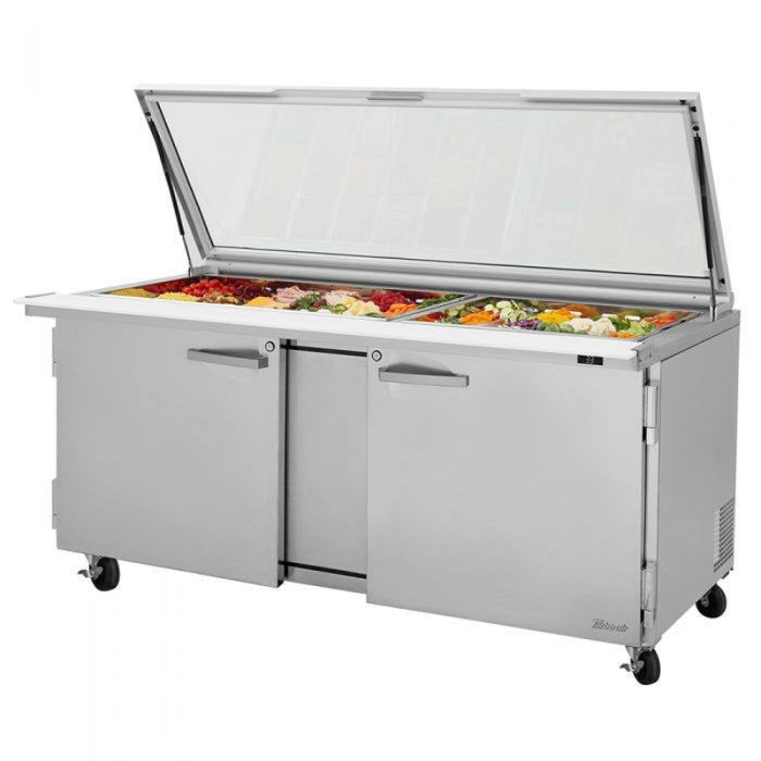 Turbo Air PST-48-18-N-GL Rear Mount PRO Series Mega Top Sandwich/Salad Prep Table-Glass Lid with Two Sections 23.0 cu. ft