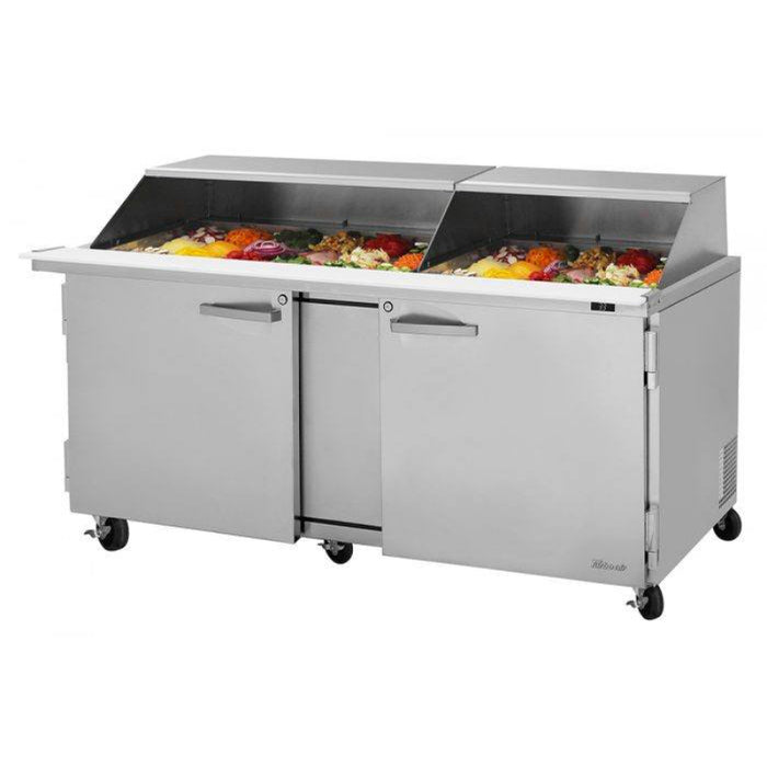 Turbo Air PST-72-30-N-SL Rear Mount PRO Series Mega Top Sandwich/Salad Prep Table-Slide Lids with Two Sections 23 cu. ft