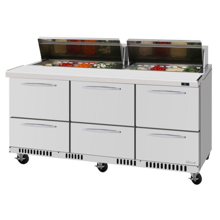 Turbo Air PST-72-D6-FB-N Front Breathing PRO Series Mega Top Sandwich/Salad Prep Table with Three Sections 17.6 cu. ft