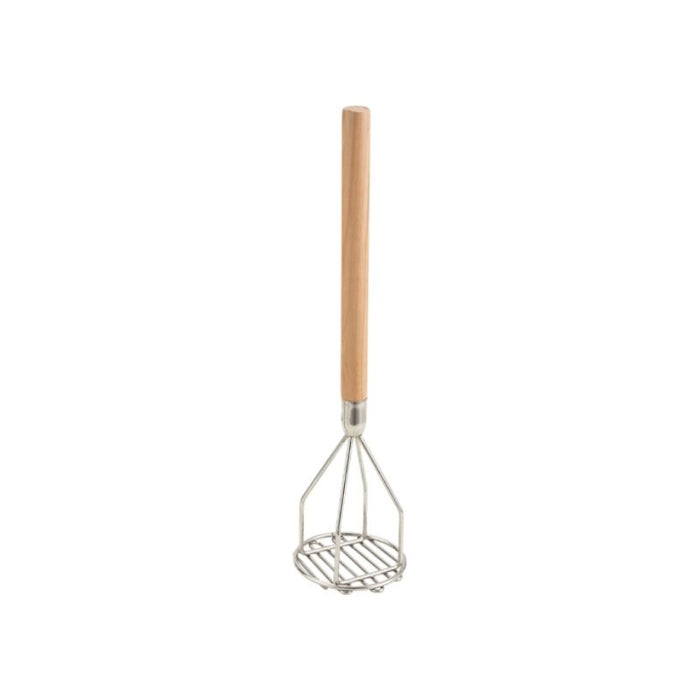 Potato Masher, Round, Wooden Handle, Chrome Plated by Winco