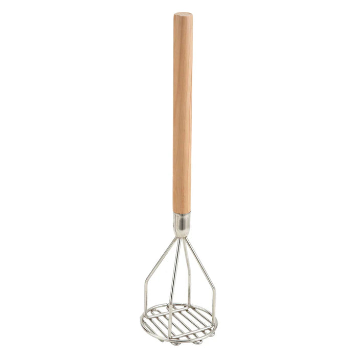 Potato Masher, Round, Wooden Handle, Chrome Plated by Winco