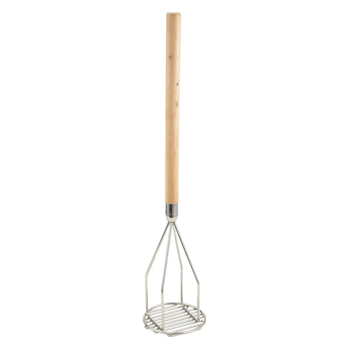 Potato Masher, Round, Wooden Handle, Chrome Plated by Winco