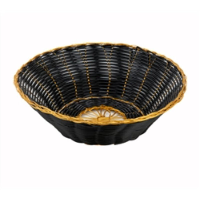 Poly Woven Baskets, Black/Gold Round by Winco (8.25" x 2.25")