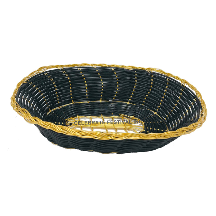 Winco PWBK-9V Poly Woven Baskets, Oval, 9" x 7" x 2-3/4", Black/Gold (Price/Dozen)