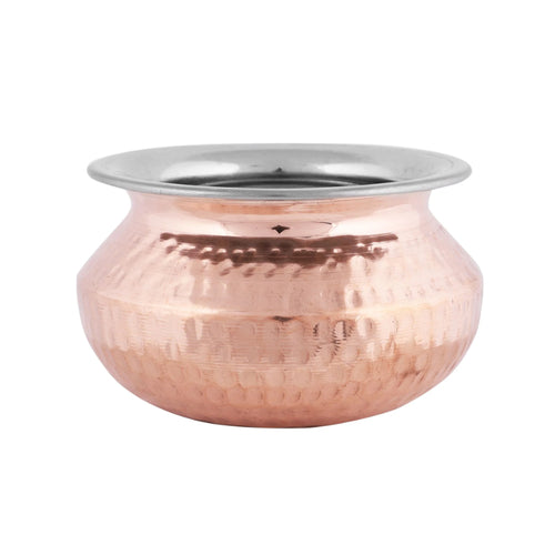 Traditional Copper Steel Punjabi Handi Bowl with hammered copper exterior and stainless steel interior