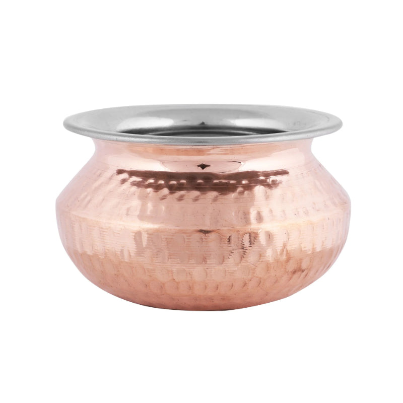 Traditional Copper Steel Punjabi Handi Bowl with hammered copper exterior and stainless steel interior