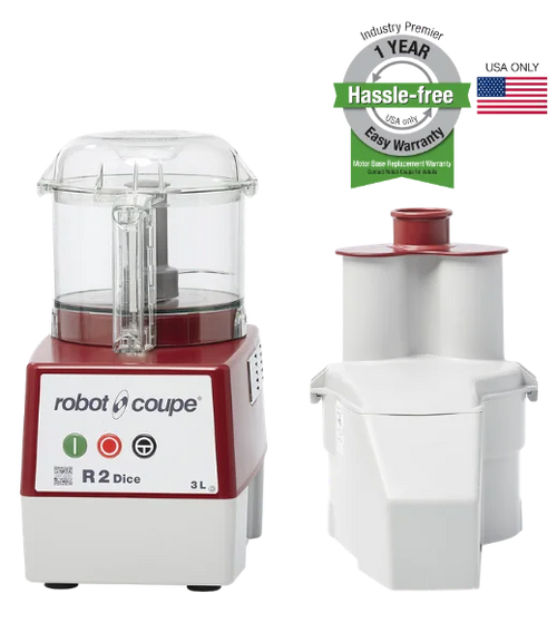 Robot Coupe R2CLR DICE Combination Food Processor with 3 Qt. Clear Bowl, Continuous Feed & 4 Discs - 2 hp