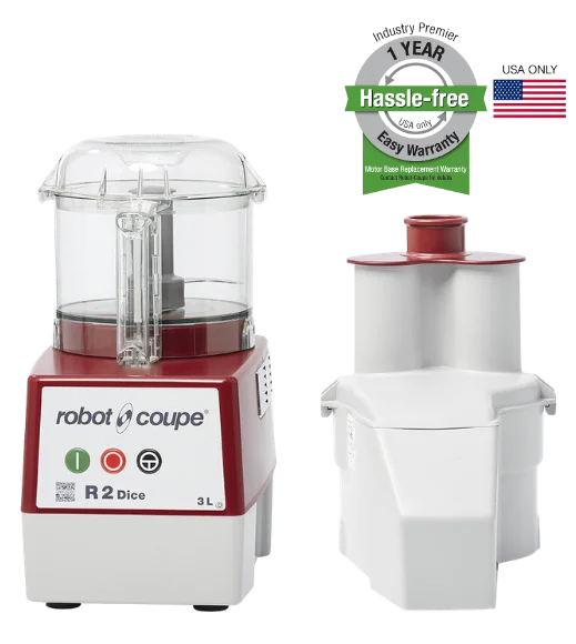 Robot Coupe R2CLR DICE Combination Food Processor with 3 Qt. Clear Bowl, Continuous Feed & 4 Discs - 2 hp