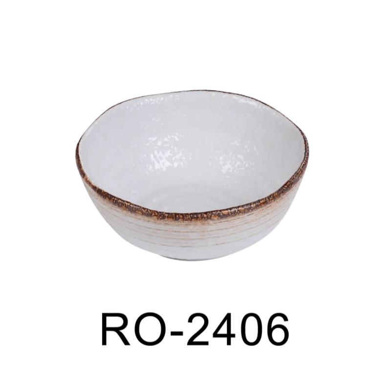 Yanco RO-2406 ROCKEYE-2 " Nappie Bowl, 14 Oz, China, Round, White & Brown, (3Dz)