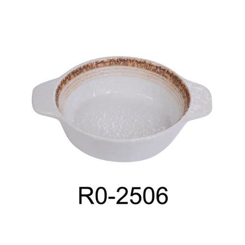 Yanco RO-2506 ROCKEYE-2 Bake Dish With Ear, 7 Oz, China, Round, White & Brown, (3Dz)
