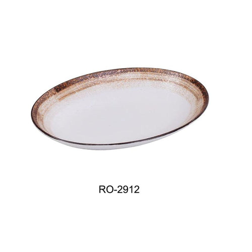 Yanco RO-2912 ROCKEYE-2 Deep Oval Plate, 28 Oz, China, White & Brown, (1Dz)