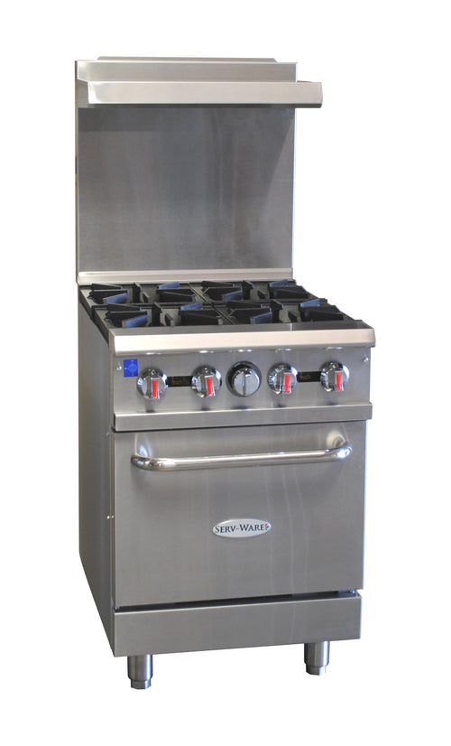 Serv-Ware SGR-4B-LP 24” Commercial Gas Range – 4 Burner Restaurant Stove with Oven, LP, 151,000 BTU