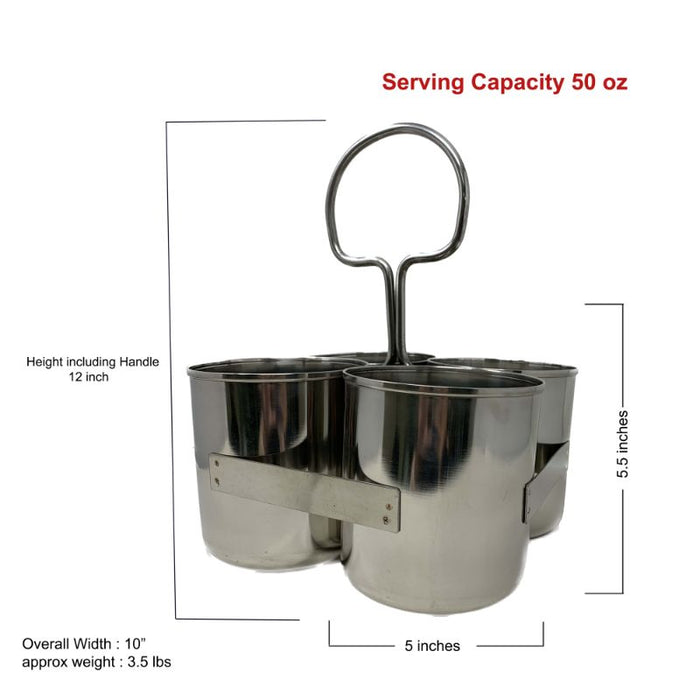 Stainless Steel Deep Chomukha New (Food Serving Bucket) - 4 Connected Bucket