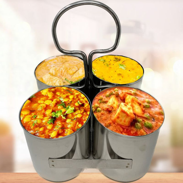 Stainless Steel Deep Chomukha New (Food Serving Bucket) - 4 Connected Bucket