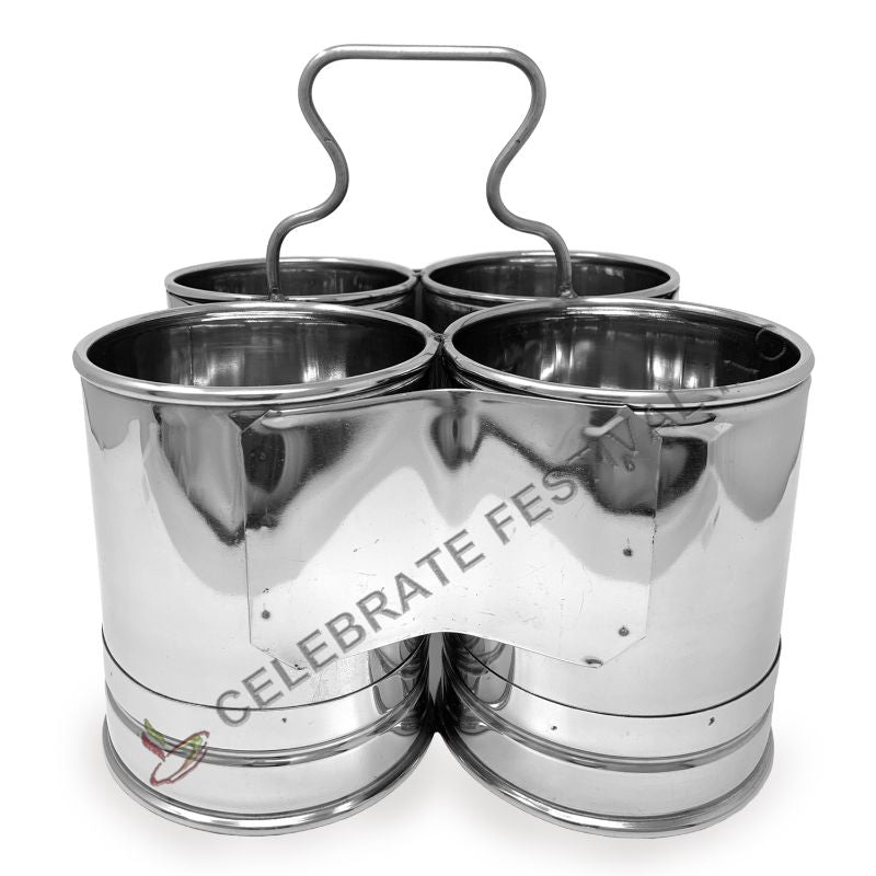 Stainless Steel Deep Chomukha (Food Serving Bucket) - 4 Connected Bucket