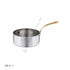 Hammered stainless steel saucepan with brass handle