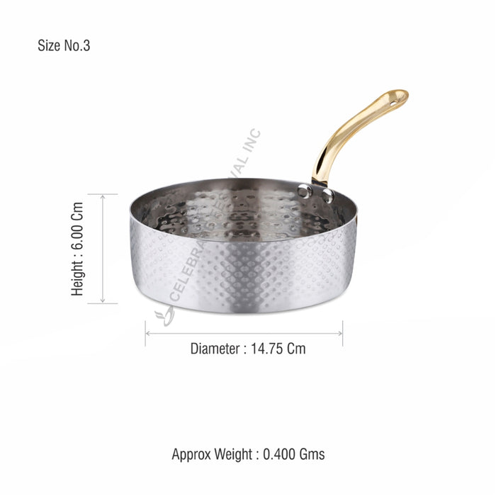 Hammered Stainless Steel Sauce Pan With Brass Handle (Available in 14, 22 & 30 Oz sizes)