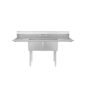 Atosa SS1818D21D18 Two Compartment Sink – 77″ Stainless Steel Commercial Sink with Dual Drainboards