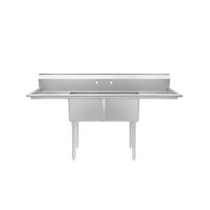 Atosa SS2424F21D24 Two Compartment Sink – 98″ Stainless Steel Commercial Sink with Dual Drainboards